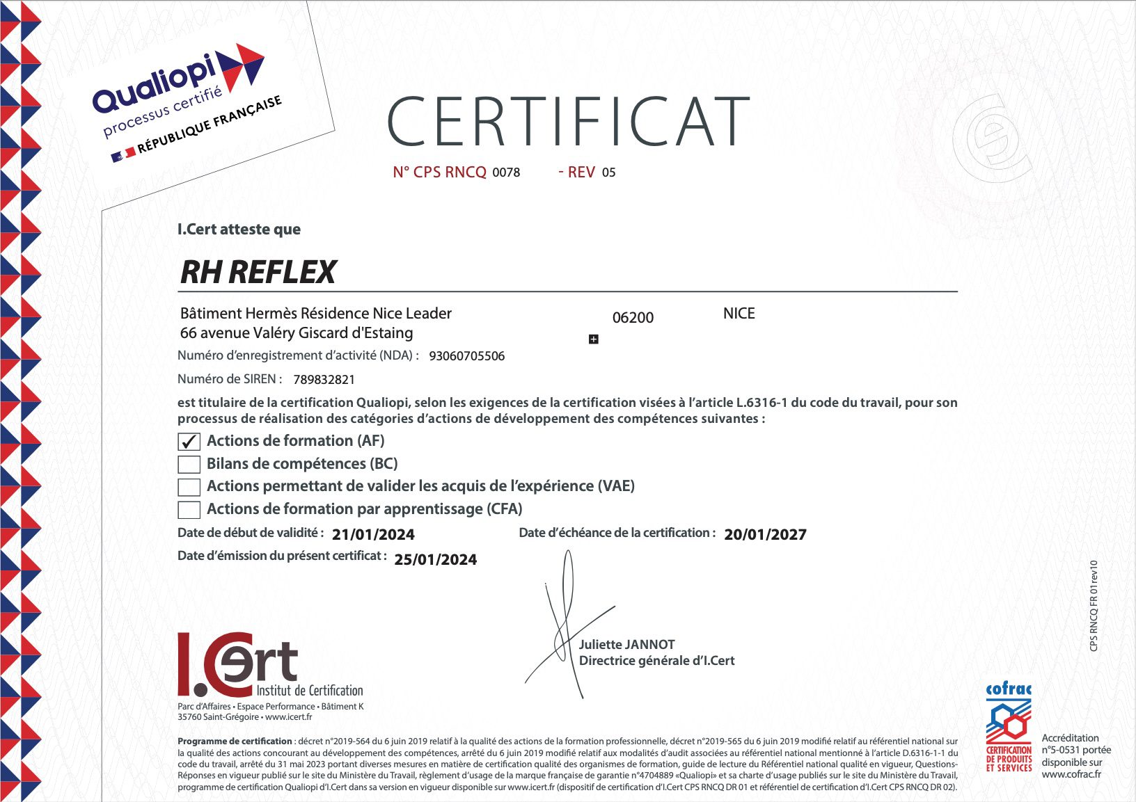 Certification Qualiopi RH Reflex
